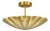 Scalloped Brass Semi Flush Mount Ceiling Light, Hand-Finished Art Deco Fixture For Sale