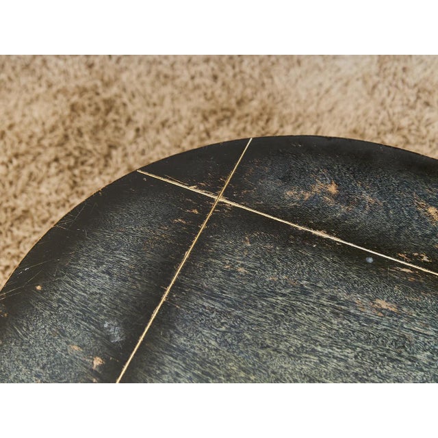 Mid 20th Century Mid 20th Century Curved Black Cerrused Distressed Coffee Table With Brass Accents For Sale - Image 5 of 12