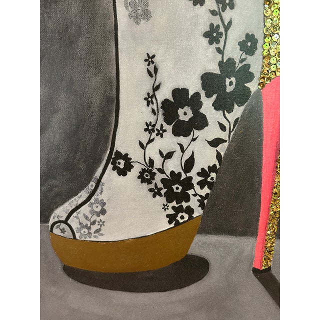 Striking stylish limited edition giclee reproduction of an original painting of a Lacey glittery Christian Laboutin Shoe....