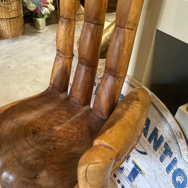 1970s Natural Wood "Okay" Posed Hand Chair Mudras for Pranayama For Sale - Image 4 of 9