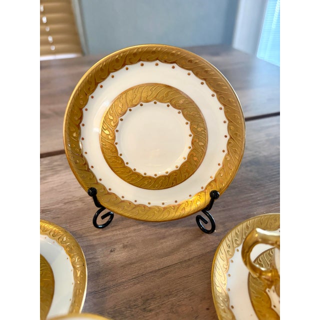 1920s Antique Hand-Gilded 22k Gold Fine Bone China Teacup & Saucer Set of 3 for Adderley's Ltd - 6 pcs For Sale - Image 5 of 10