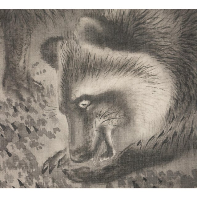 Dove Gray "Raccoons and the Moon", Taisho to Early Showa Era Japanese Ink Scroll Painting For Sale - Image 8 of 18