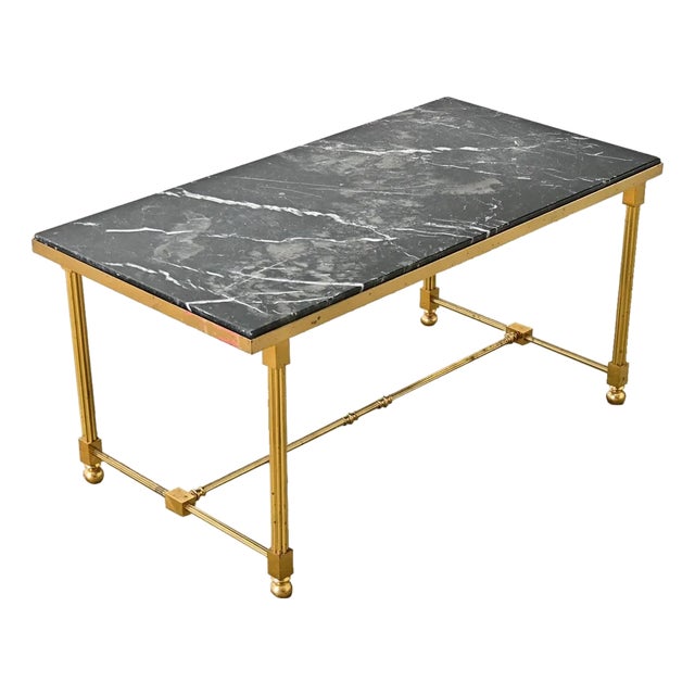 Mid 20th Century French Midcentury Black Marble and Brass Coffee Table For Sale