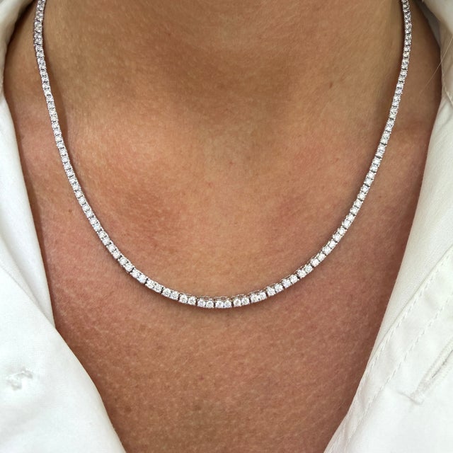 Silver 14k White Gold 7.37ct Round Diamond 4 Prongs Princess Chain Tennis Necklace For Sale - Image 8 of 8