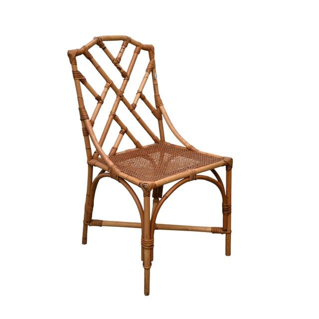 Green 4 Vintage Rattan Style Side Chairs, Cane Seats With Green/White Cushions For Sale - Image 8 of 8