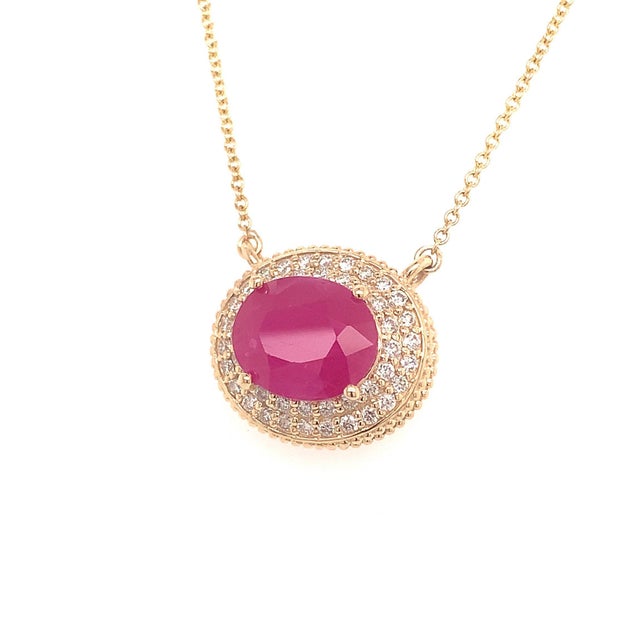 Metal Ruby Diamond Necklace 14k Gold 18" 5.06 TCW Certified For Sale - Image 7 of 11