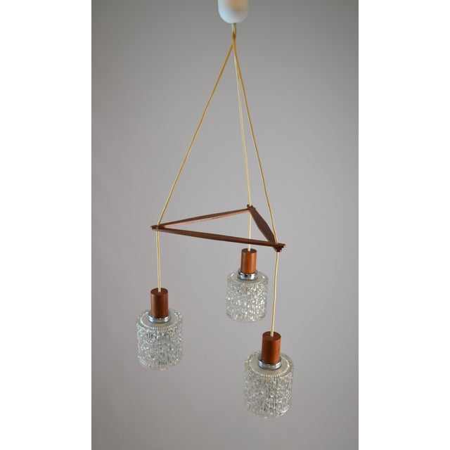 Teak and Textured Glass 3-Light Pendant attributed to Carl Fagerlund, Denmark, 1960s For Sale - Image 9 of 17