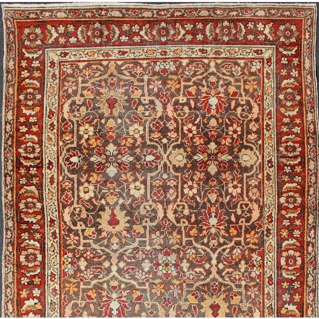 Persian Gray Background Antique Persian Sultanabad With All-Over Floral Design For Sale - Image 3 of 13
