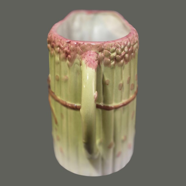 Contemporary Vintage Asparagus Motif Portuguese Majolica Ceramic Pitcher For Sale - Image 3 of 9