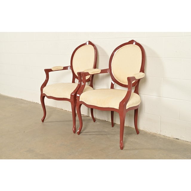 French Provincial Karges Style French Provincial Louis XV Brown Lacquered Armchairs, Pair For Sale - Image 3 of 14