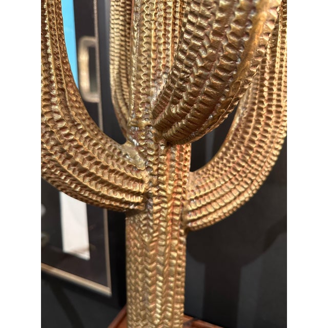 1970s Large Brass Saguaro Cactus Sculpture Lamp For Sale - Image 4 of 12