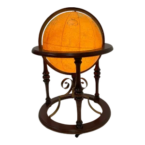 Illuminated Glass Globe on Iron & Walnut Stand