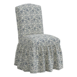 Stoffer Home x Cloth & Company Thelma Ruffle Camel Back Dining Chair in Willow Vine Navy For Sale