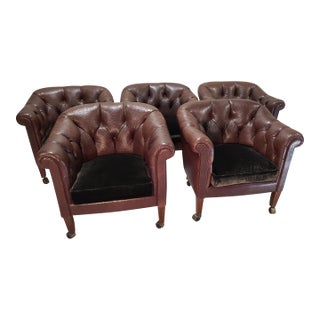 Late 20th Century Vintage Swedish Chesterfield Club Chairs Set of 5 For Sale