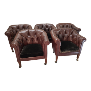 Late 20th Century Vintage Swedish Chesterfield Club Chairs Set of 5