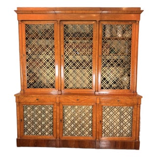 Austrian Biedermeier Figured Maple & Brass-Grille Bookcase, Circa 1840 For Sale