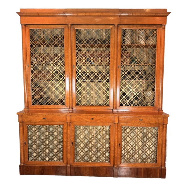 Austrian Biedermeier Figured Maple & Brass-Grille Bookcase, Circa 1840 For Sale