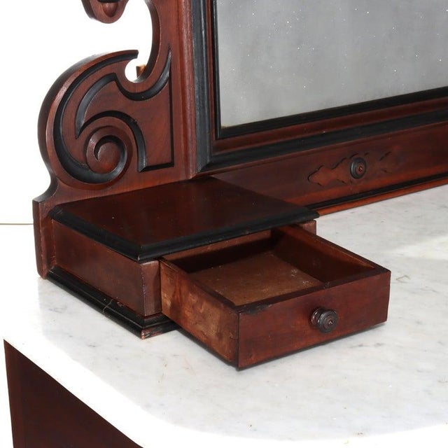 Antique Berkey & Gay School Victorian Walnut & Marble Dresser With Ebonized Trim, Attrbiuted For Sale - Image 6 of 14