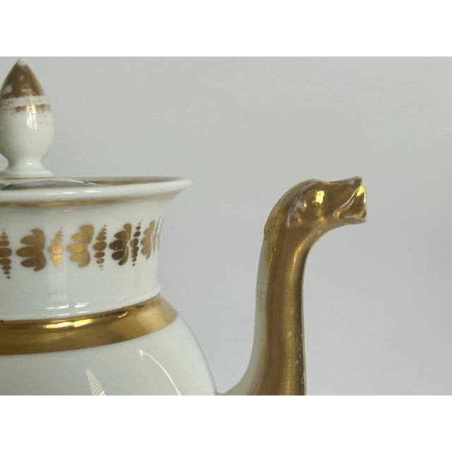 Gold Antique French Porcelain Coffee Pot With Hand-Painted Landscapes, c.1820–1830 For Sale - Image 8 of 12
