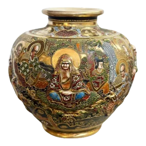 Japanese Satsuma Gilt Porcelain Immortals Vase, C. 1900's