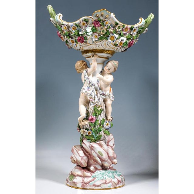 Blue Porcelain Centerpieces with Cupids by Leuteritz for Meissen, 1860, Set of 2 For Sale - Image 8 of 13