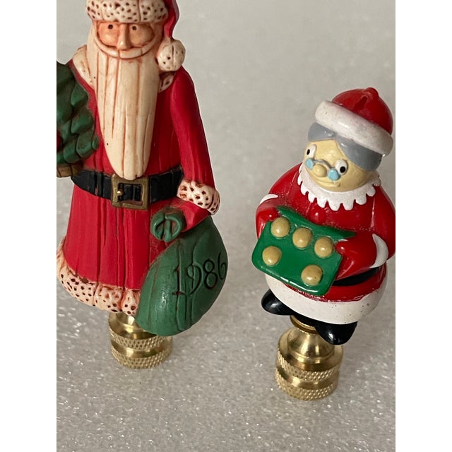 American 1960s Christmas Santa With Mrs Claus. Lamp Finials For Sale - Image 3 of 3