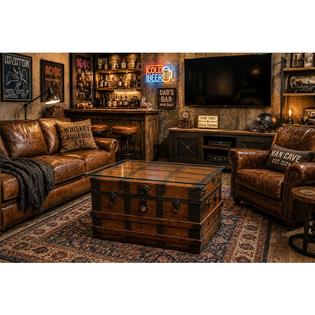 This is a gorgeous antique steamer trunk, beautifully preserved. I have created feet to lift the glass top above the...