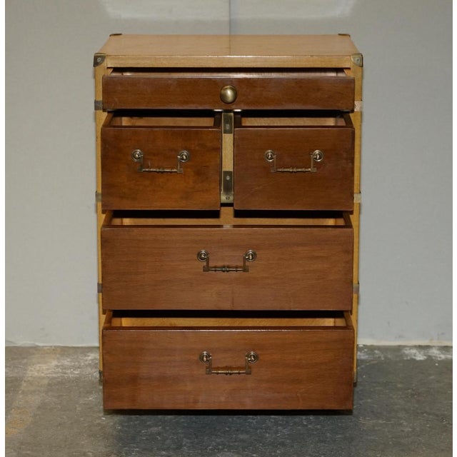 Vintage Military Campaign Bedside Tables with Drawers in Light Oak, Set of 2 For Sale - Image 16 of 18