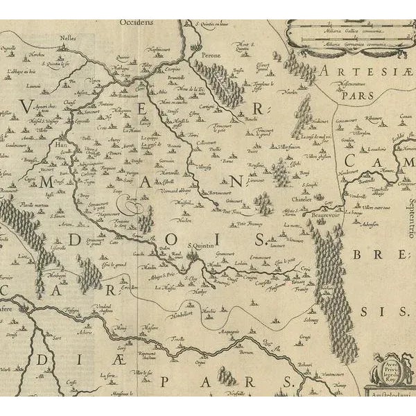 Antique Map of the Vermandois Region by Janssonius, 1650 For Sale - Image 4 of 5