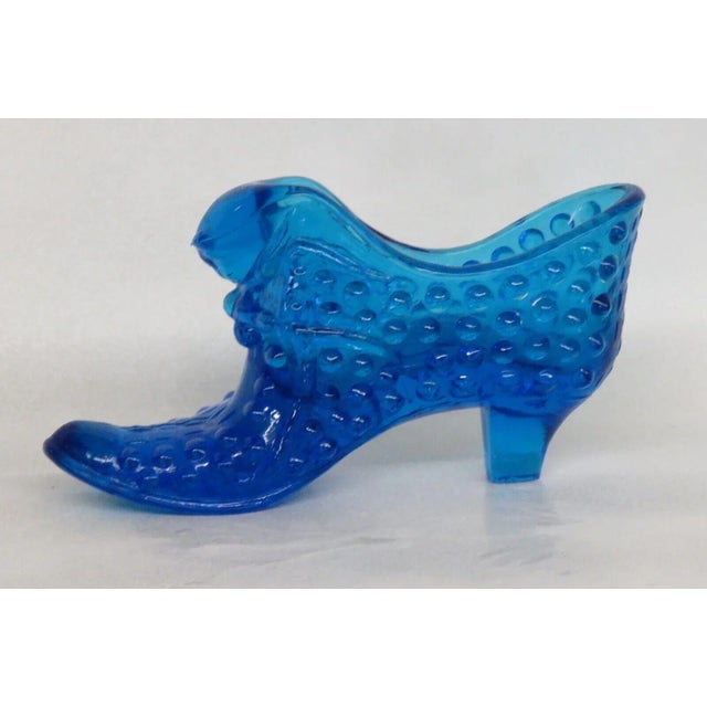 Fenton Blue Hobnail Cat Head Victorian Glass Slipper Shoe Figurine For Sale - Image 11 of 12