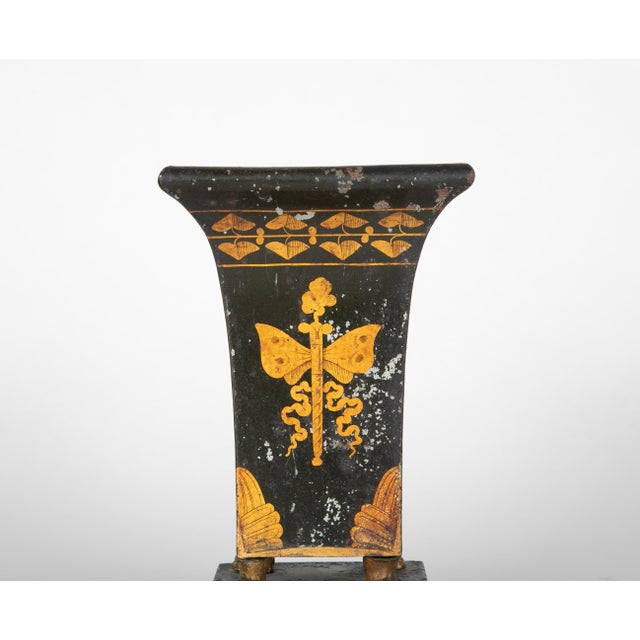 Metal 19th Century French Neoclassical Tole Peinte and Gilt Urn Cachepot For Sale - Image 7 of 9