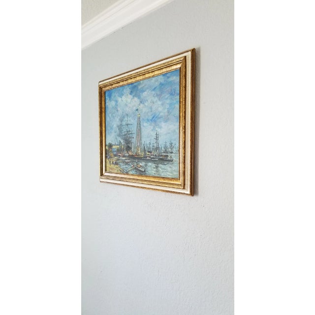 David Kessler Harbor Scene Seascape Oil on Canvas Painting For Sale - Image 4 of 11