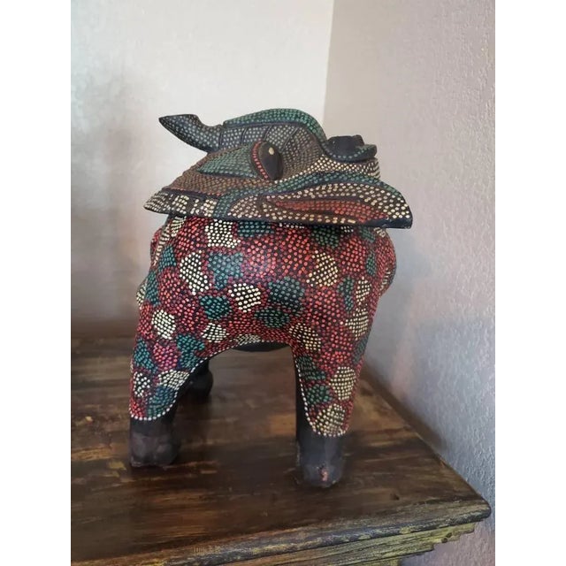 Wood Vintage Balinese Batik Folk Art Zoomorphic Elephant Figure Box For Sale - Image 7 of 11