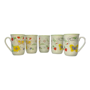 1960’s Butterfly Chic Love Story White Porcelain Coffee Cups- Set of 5