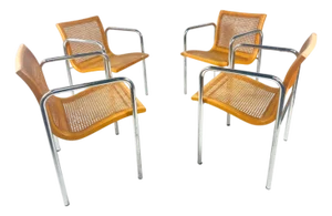 1970s Italian MCM Curved Cane & Chrome Chairs Set of (4)