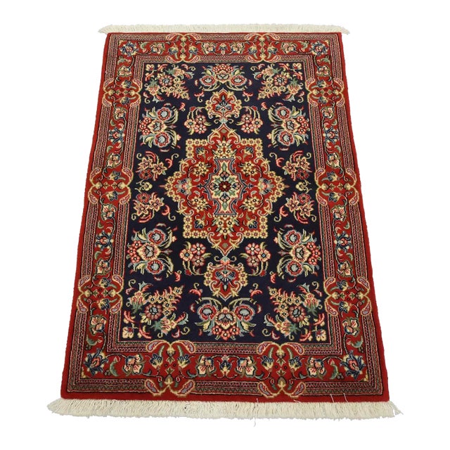 Qom Rug 2’8” X 3’11” Blue Wool Vintage Traditional Hand-Knotted Carpet For Sale