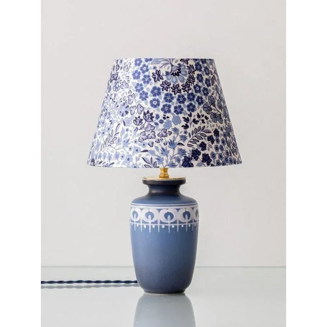 Vintage Blue and White Ceramic Table Lamp with New Liberty London Lampshade For Sale - Image 12 of 12