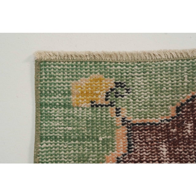 1970s Vintage Turkish Handmade Wool Cotton Green Area Rug For Sale - Image 12 of 12