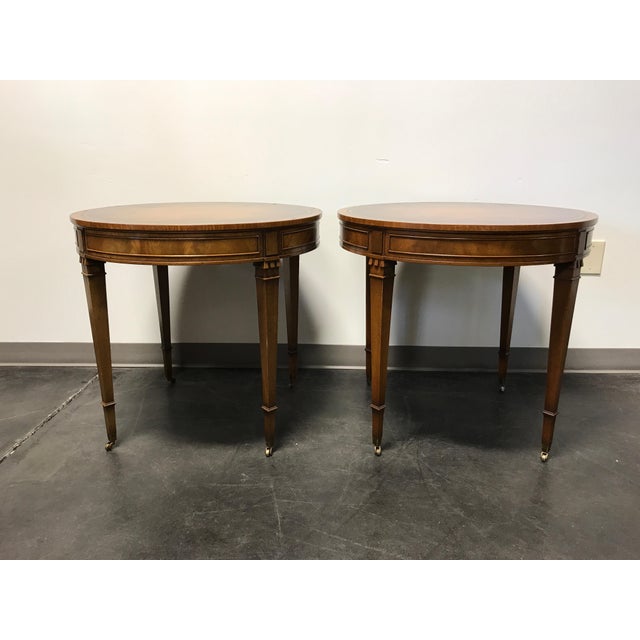 Vintage Heritage HENREDON Round Mahogany Leather Top Side End Tables