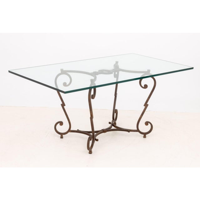 Mid-Century Modern Glass Top Wrought Iron Dining Table For Sale - Image 9 of 9