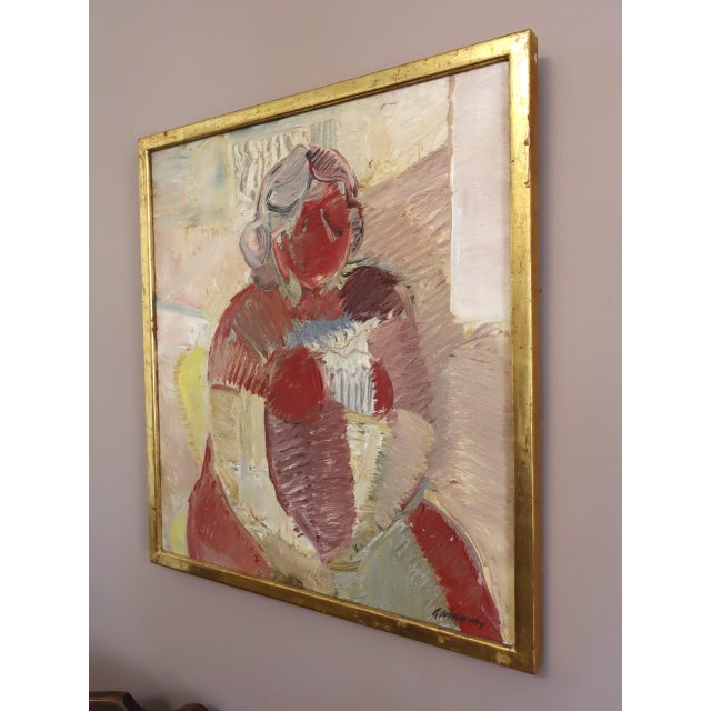 Mid 20th Century Mid-Century Modern 'Portrait in Crimson' Original Abstract Figurative Oil Painting by Swedish Artist Gunnar Johnsson (1917–2007), Framed For Sale - Image 5 of 14