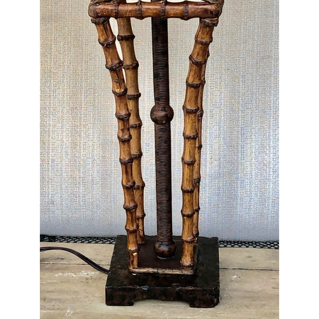 Bamboo Lamp W/Leather Style Lamp Shade For Sale In Houston - Image 6 of 9