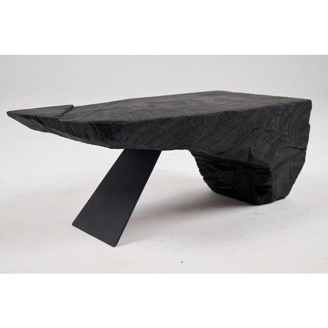 Early 21st Century Brutalist Side Table in Burnt Oak with Steel by Logniture For Sale - Image 5 of 14