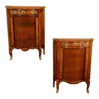 Pair Antique 18thC French Louis XV Inlaid Marquetry Ormolu Tambour Cabinets 1780 For Sale