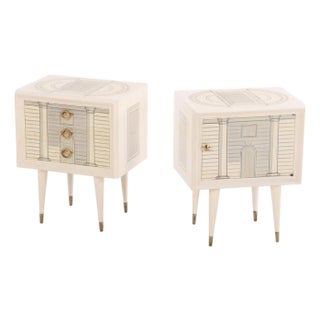 A Pair of Italian Architectural Night Stands, in the Manner of Fornasetti, C. 1950. For Sale