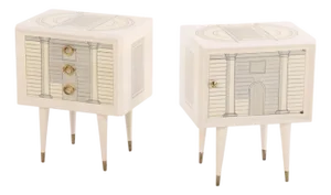 A Pair of Italian Architectural Night Stands, in the Manner of Fornasetti, C. 1950.