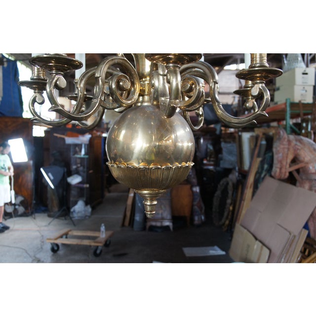 1974 Chapman Georigan Colonial Solid Brass 12 Arm Candlestick Chandelier For Sale - Image 10 of 13
