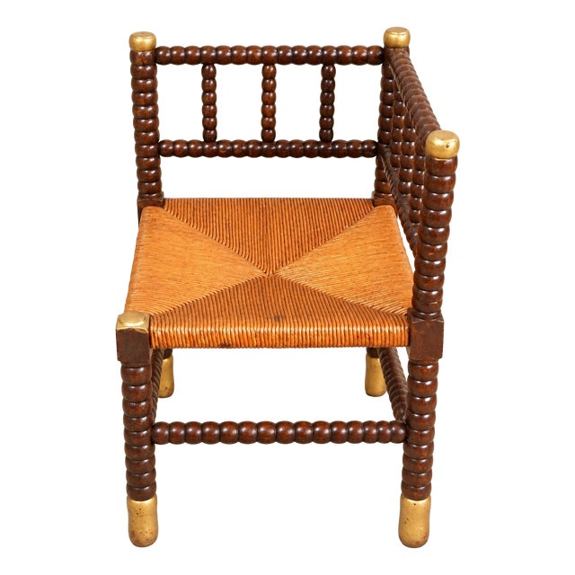 19th Century Louis XIII Style Fireside Chair in Turned Wood and Woven Rush For Sale