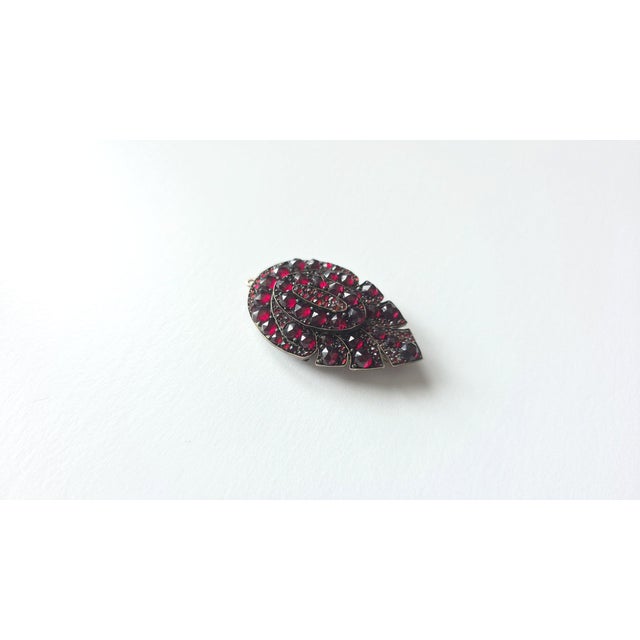 Metal Antique Victorian Bohemian Garnet Double Layer Leaf Brooch Pendant For Sale - Image 7 of 10