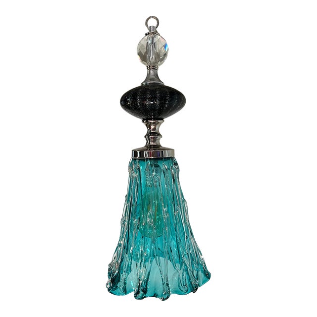 Art Glass Aqua Black Pendant Light For Sale